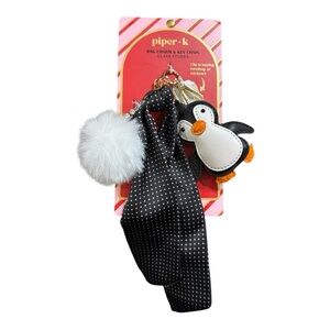 Piper K Penguin Bag Charm Keychain Pom Pom Scarf Rhinestone NWT